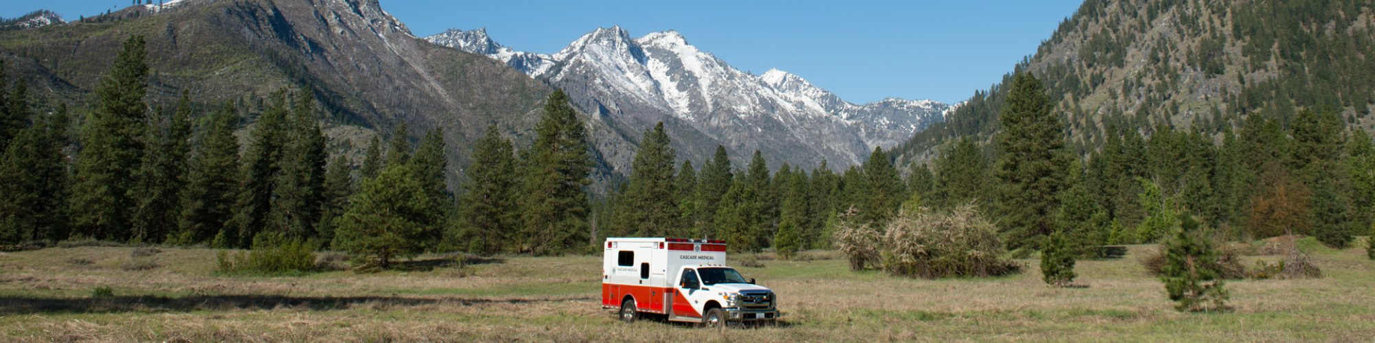 An ambulance parked in a scenic field off of Icicle Road in Leavenworth.